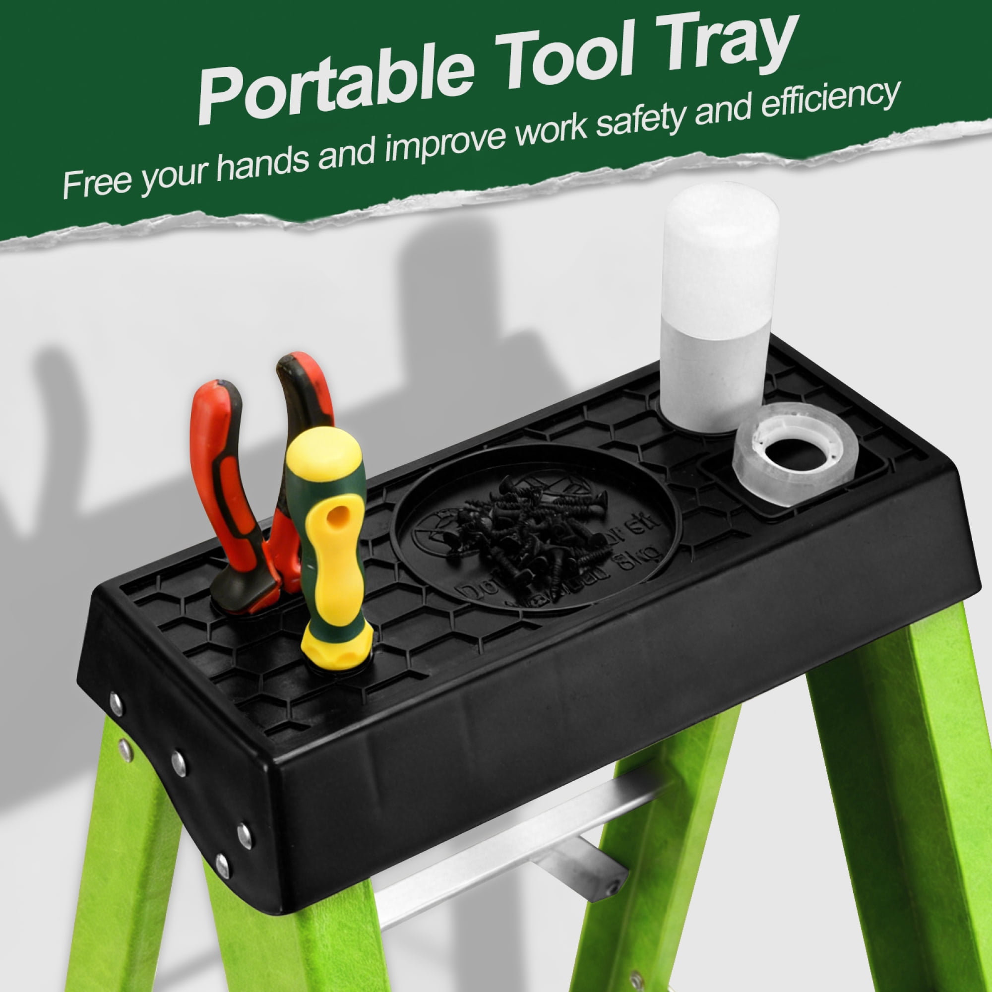 Leumius 3 Steps Fiberglass Ladder with a Load Capacity of 330 Pounds, Equipped with a Tool Tray for Electrical Engineering Ladder Structure Insulation Ladder Green