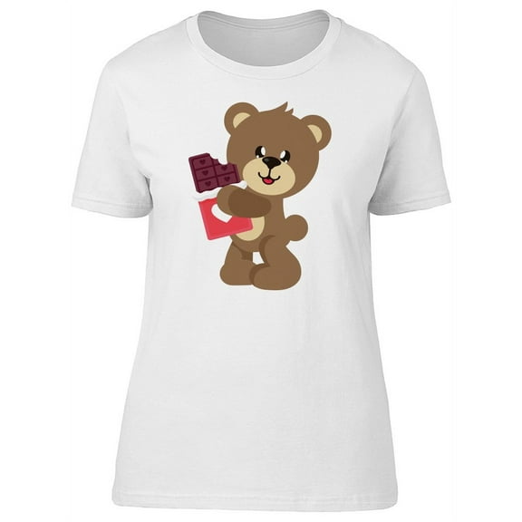 Teddy Bear Eating Chocolate T-Shirt Women -Image by Shutterstock, Female Large