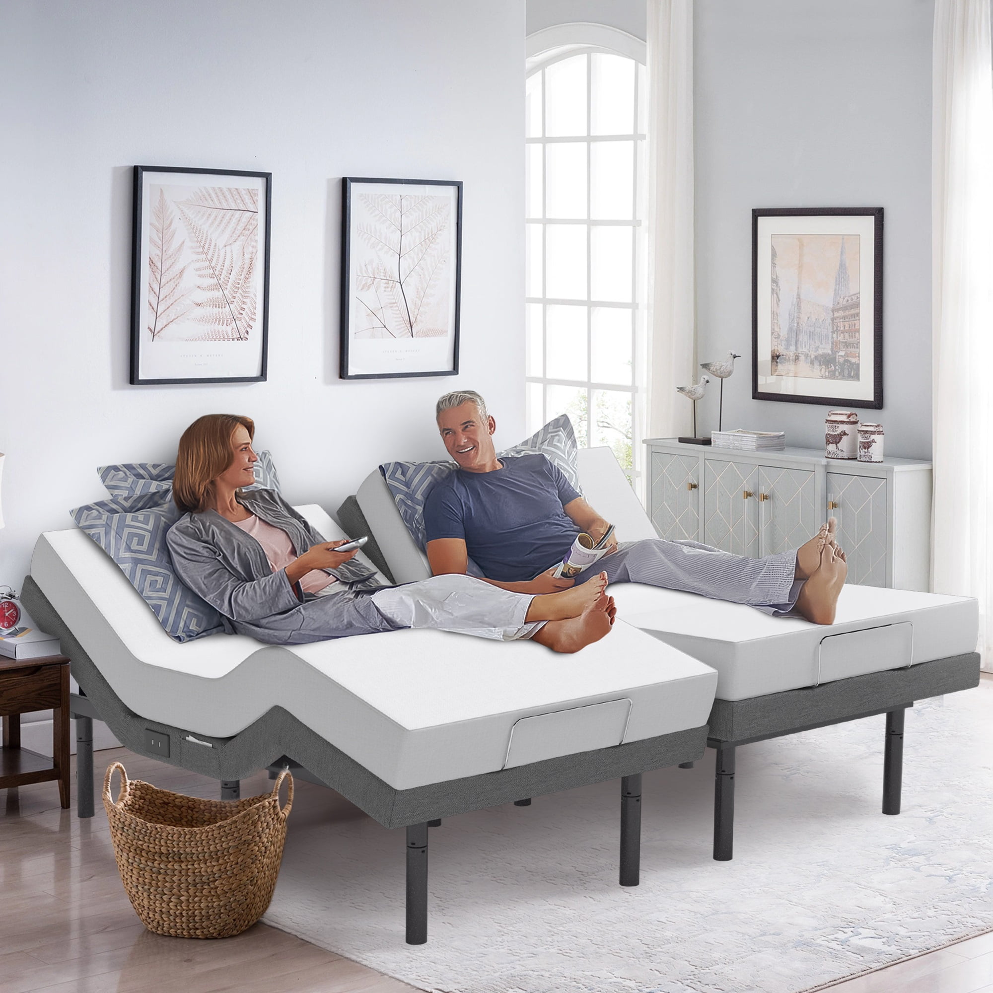 SilkDawn Adjustable Bed Frame with 14 inch Mattress included Electric  Massage for Better Sleep u0026 Comfort - Reclining Base, Zero Gravity, Head u0026  Foot Incline, USB Ports - Split King - Walmart.com