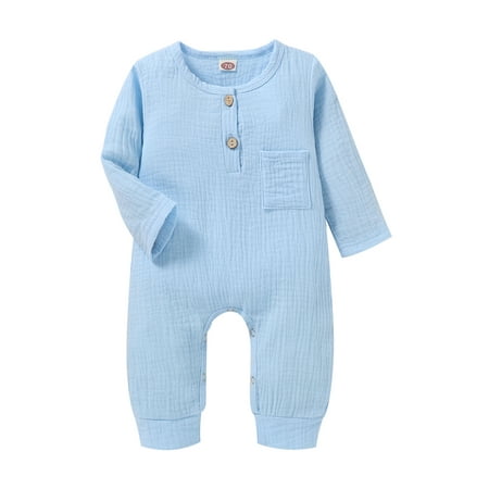 

ZQC Baby Solid Color Romper Long Sleeve O-neck Jumpsuit with Pocket