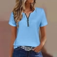 thumbnail image 6 of cocolona Womens Summer Trendy Tops V Neck Zipper Short Sleeve Shirts Dressy Casual Solid Color Blouses, 6 of 6