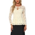 thumbnail image 1 of INSPIRAR CHIC Blusa de Mujer con Encaje y Abertura Frontal, dobladillo Peplum, Manga Larga Transparente, Talla L, Color Albaricoque, 1 of 6