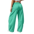 thumbnail image 4 of RUTAYY Women's Pants Elastic Drawstring Waist Wide Leg Solid Color Side Pockets Casual Trousers Green, 4 of 6