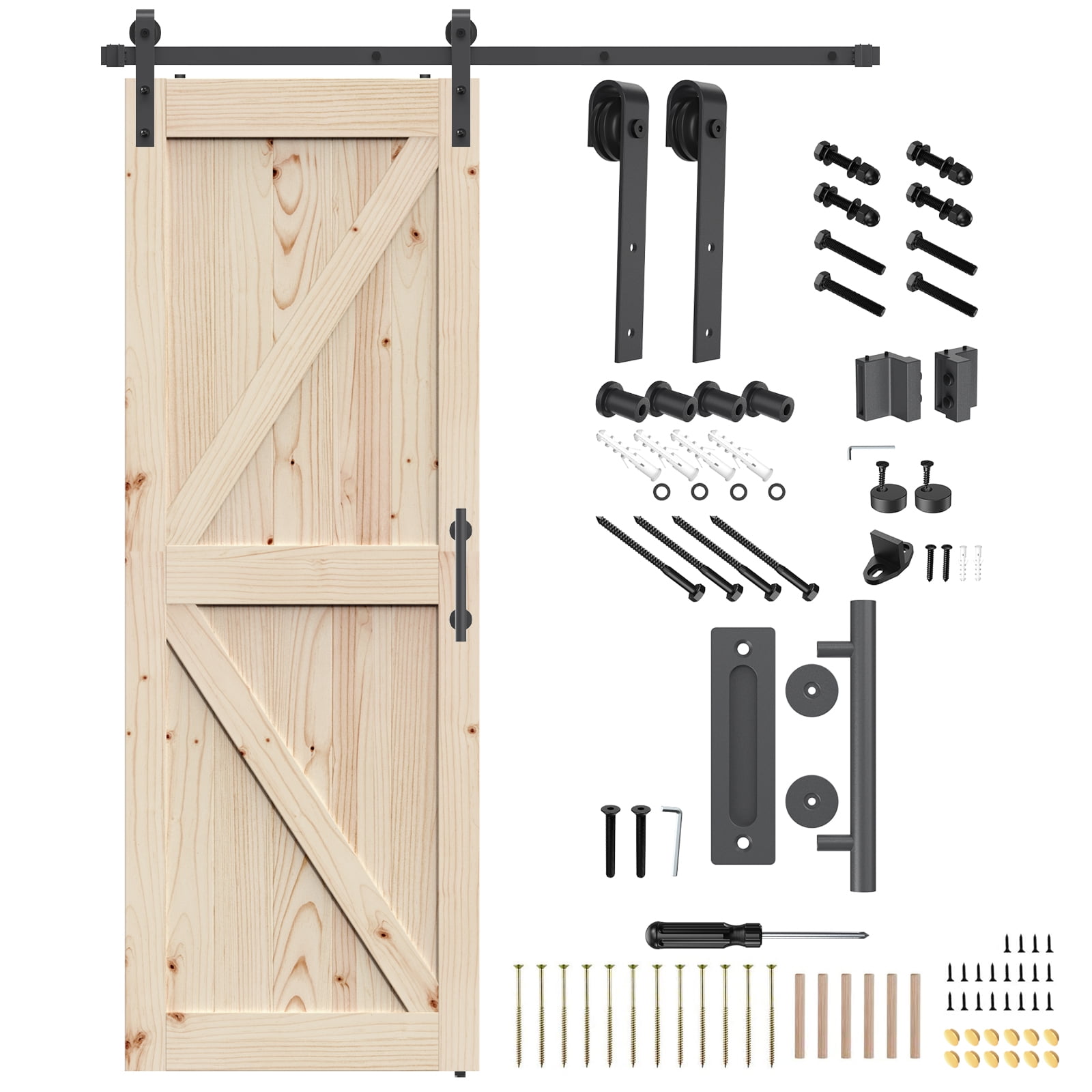 ROOMTEC 30in x 84in Sliding Barn Door Hardware Kit, 12" Black Door