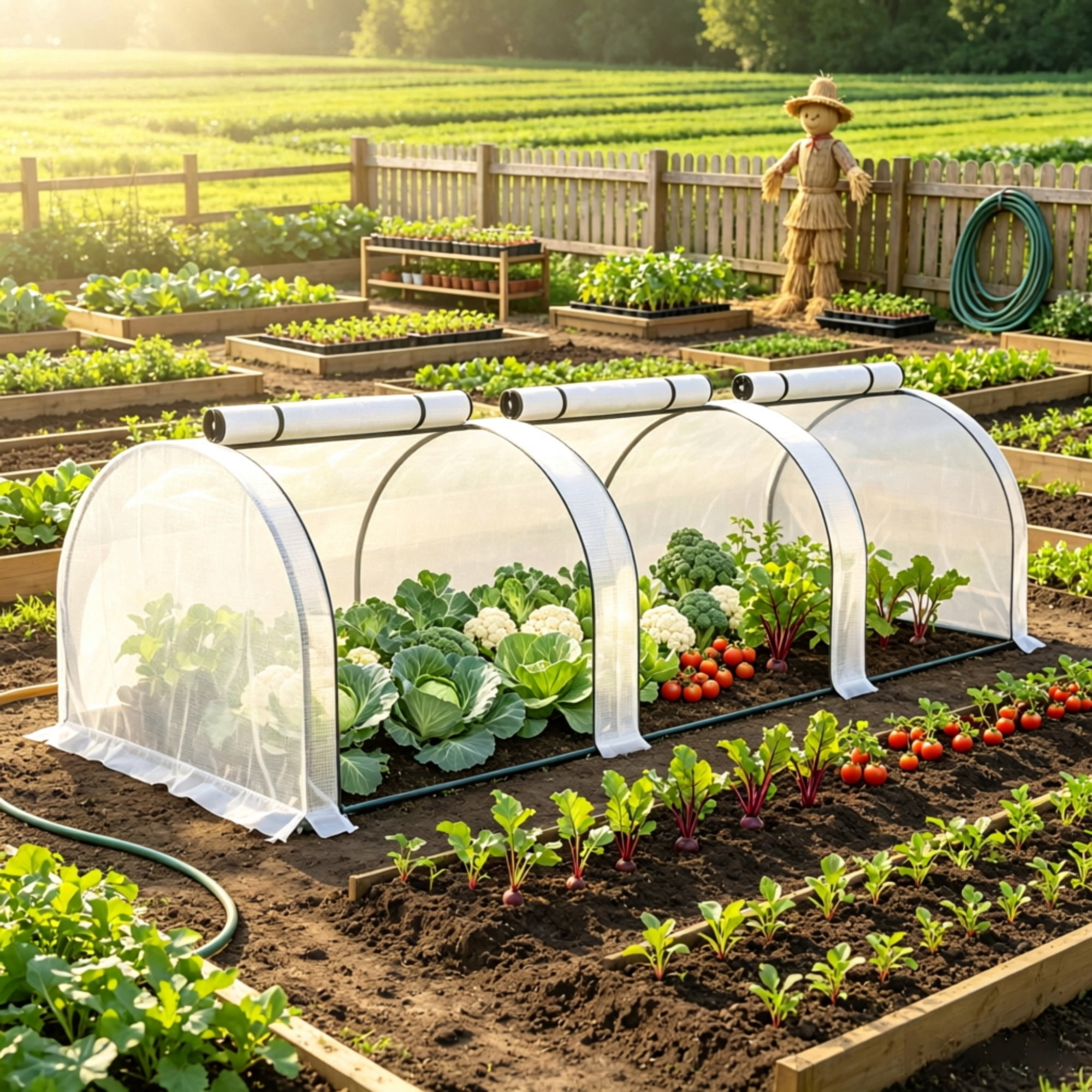 Mini Tunnel Greenhouse, Portable Outdoor Garden Structure, 3 Zipper Doors, Water/UV Resistant PE Cover, White 9.7' x 3' x 2.5'