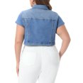 thumbnail image 3 of Agnes Orinda Plus Size Denim Vest Tops for Women Y2K Button Down Short Sleeve Streetwear Jean Jacket 3X Light Blue, 3 of 6
