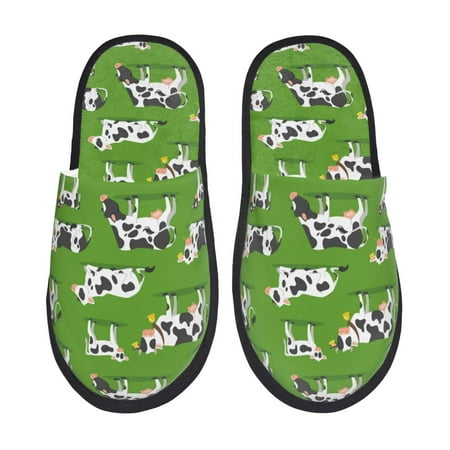 Balery Cows With Calfs Green Slient Indoor Furry Fleece Comfort House Shoes Soft Non-Slip Home Shoes Cotton slippers House Slippers-- Large