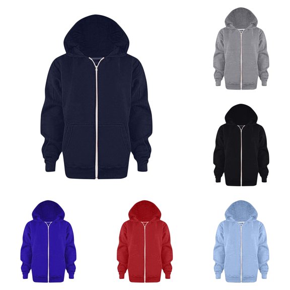 Zylarhe Kids Sweatshirts Sweatshirt Color Solid Zip Jackets Long Hoodie Top Sleeve Up Girls Kids Boys Coat Jacket with Cozy Feel Dark Blue 4-5 Years