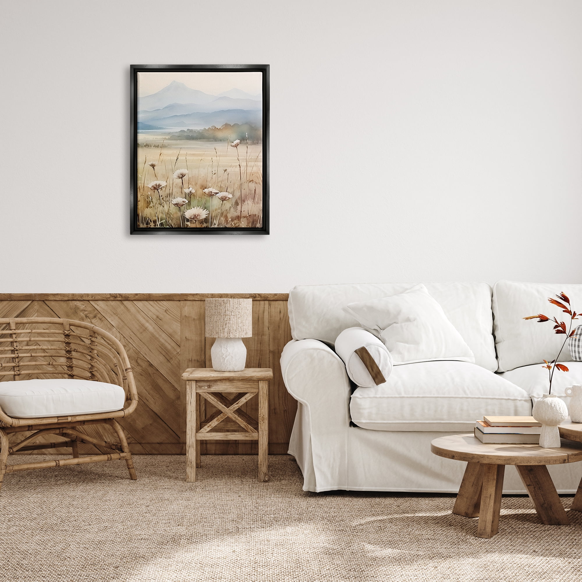 Stupell Industries Foggy Peaks Landscape Landscape Painting Black Floater Framed Canvas Art Print Wall Art, 25 x 31