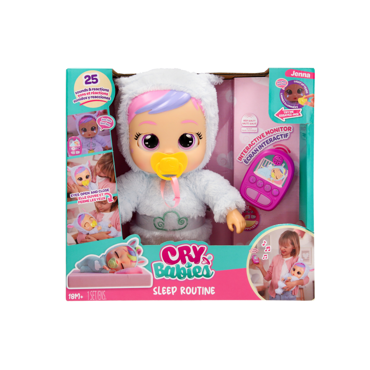 Cry Babies Jenna's Sleep Routine 12.6" Baby Doll w/ interactive baby monitor and 25 sounds and reactions