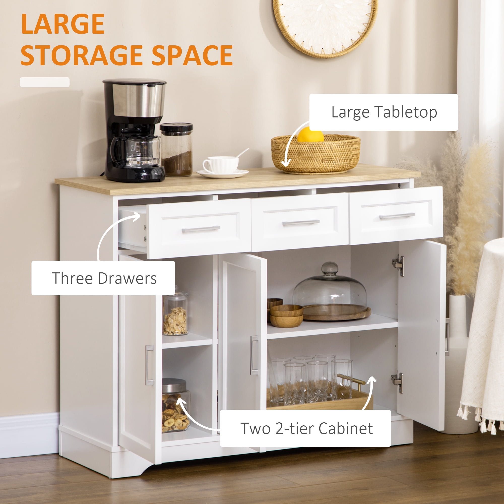 HOQBN Modern Kitchen Cabinet with Ample Storage Space, Freestanding Storage Sideboard, Multipurpose Furniture for Kitchen, Dining Room and Living Room