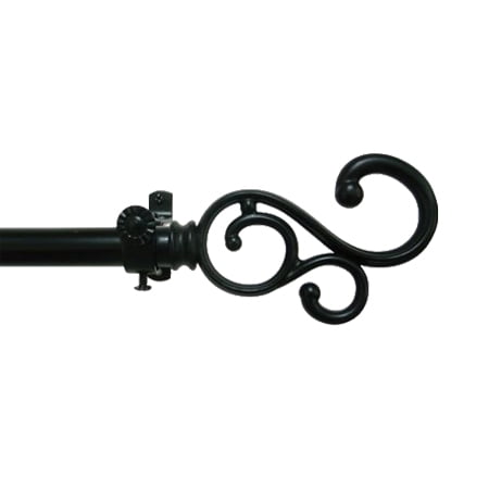 Decorative Telescopic Metal Curtain Rod, 66 to 120 Inches Contemporary Round PVC Finials, Ultra Durable Brackets 3/4 Inch Diameter Drapery Rod for Window Treatment, Black-Scroll