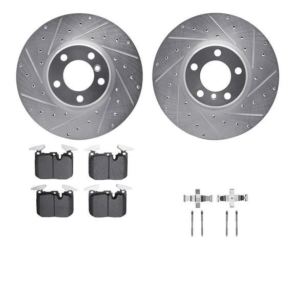 Dynamic Friction Company Front Brake Rotors-Drilled and Slotted-Silver with 5000 Advanced Brake Pads includes Hardware 7512-31121