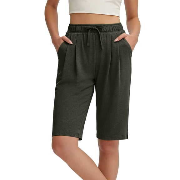 GUACER Bermuda Shorts for Women Drawstring High Waist Knee Length Shorts with Pockets Casual Loose Shorts