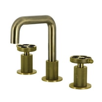 Kingston Brass KS1413RKZ Wendell Widespread Bathroom Faucet with Knurled Handle and Push Pop-Up Drain, Antique Brass