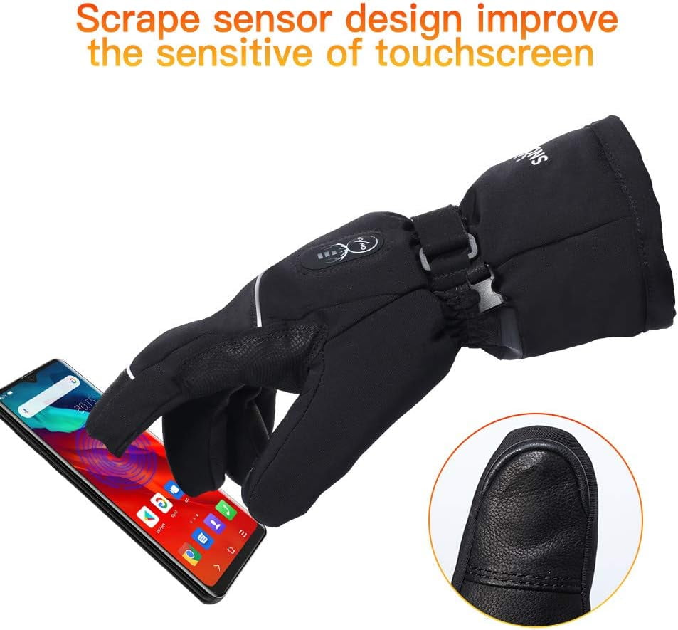SNOW DEERElectric Heated Gloves, Waterproof & Windproof Ski Gloves with Rechargeable Battery & Touchscreen - Three Heat Settings for Cold Weather Snowboarding