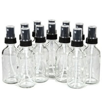 Vivaplex, 12, Clear 2 oz Glass Bottles, With Black Fine Mist Sprayers