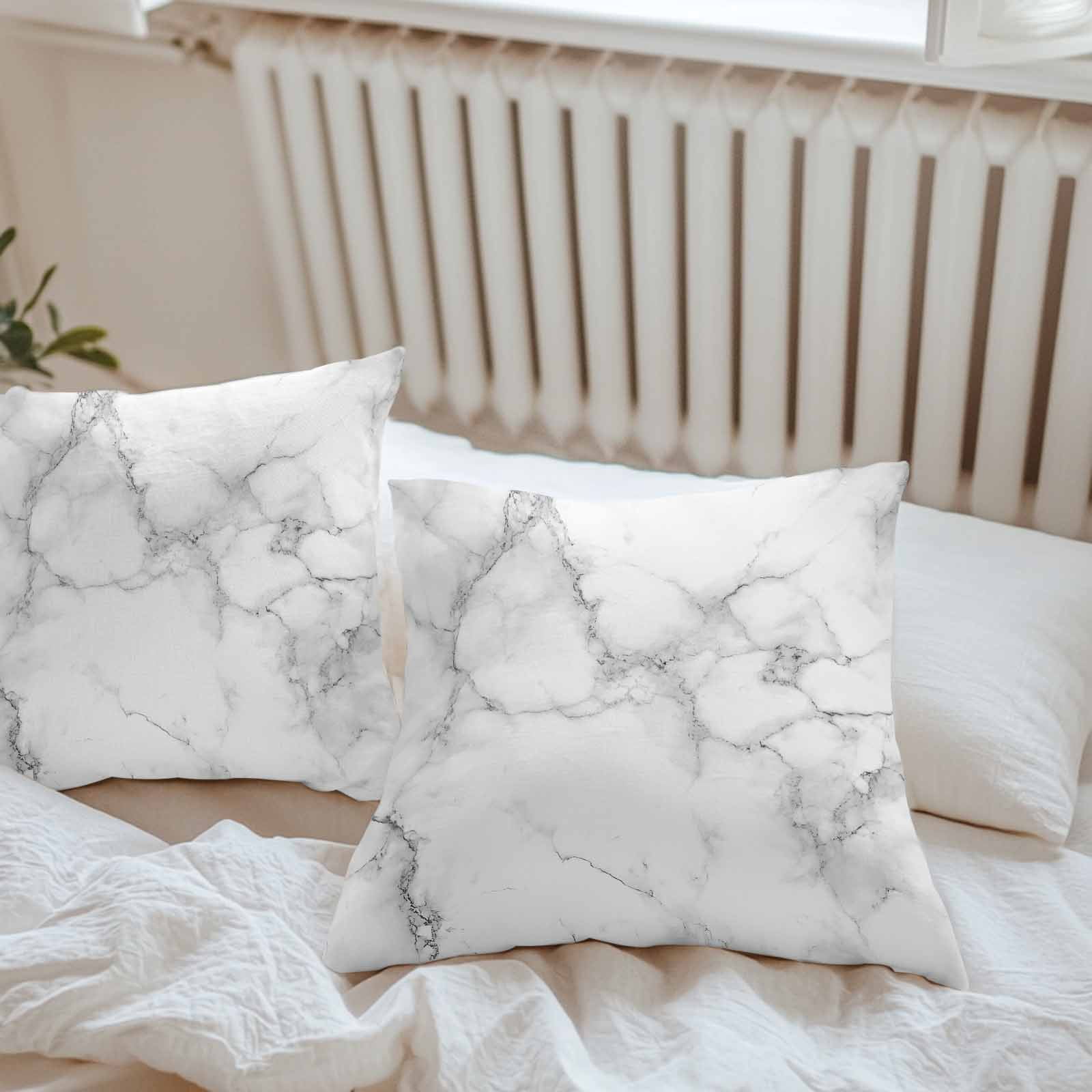 Outdoor Pillow Covers 18x18 Pack of 2, Simple White Black Marble Texture Decorative Pillow Cover Waterproof Pillowcase, Modern Abstract Art Farmhouse Cushion Covers for Garden Patio Sofa Couch Bench