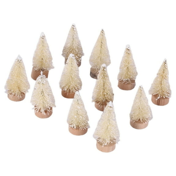 12pcs Mini Christmas Tree Bottle Brush Trees Chrismas Village Trees Ornaments Mini Plastic Christmas Trees with Wooden Base for Christmas Decoration Miniature Chrismas Tree