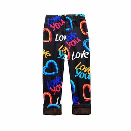 

mgdxox Girls Elastic Sweatpants Fashion Printed Brushed Warm Yoga Long Pants Casual Plush Leggings Trousers Fall Winter Pants Multicolor 3-4 Years