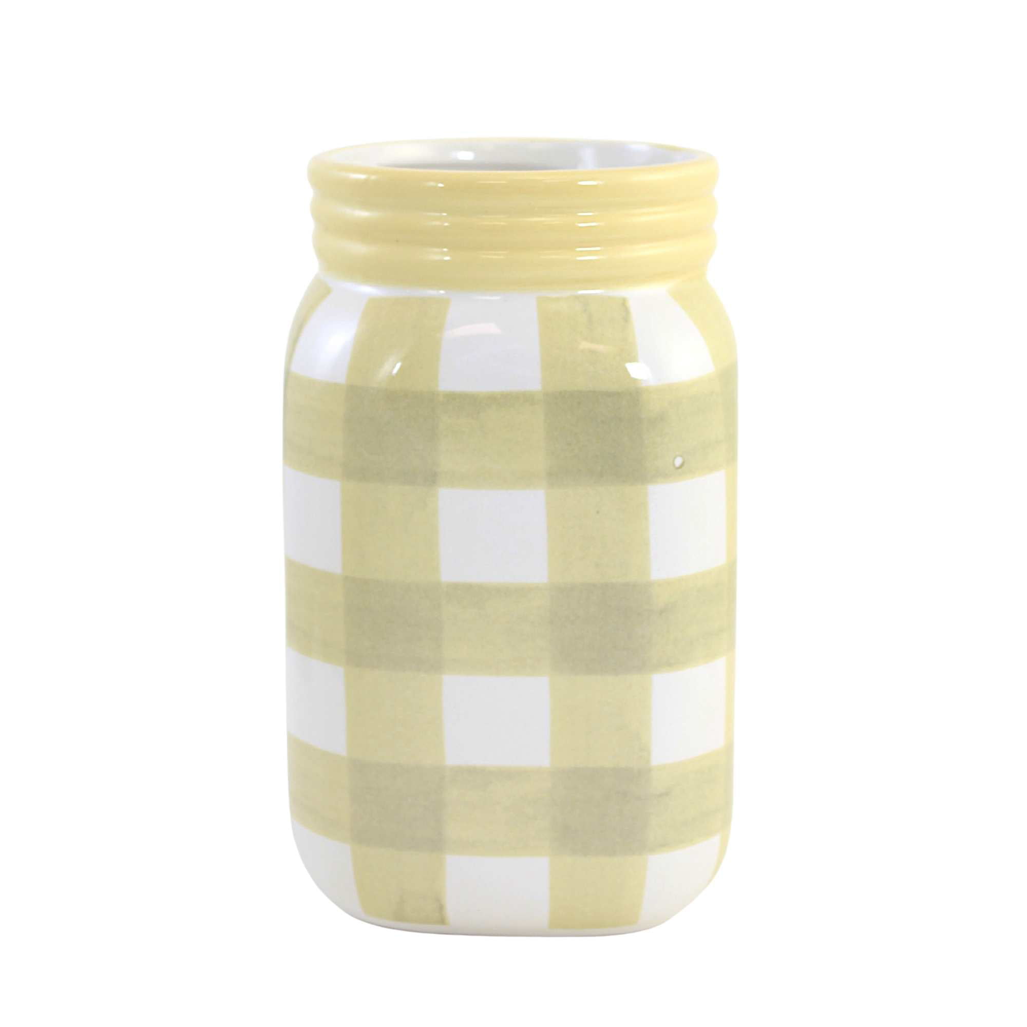 Yellow Mason Jar Utensil Holder Ceramic 