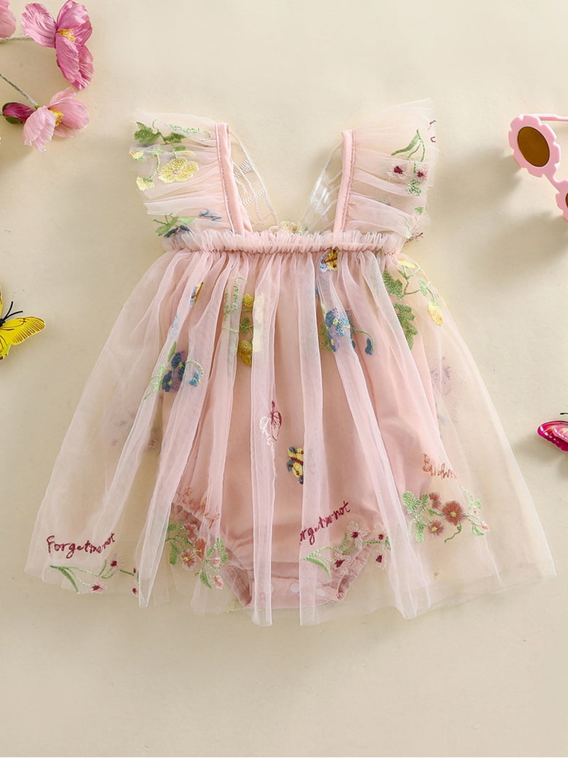 FEORJGP Baby Girls One-piece Romper Dress 1M-18M Infant Mesh