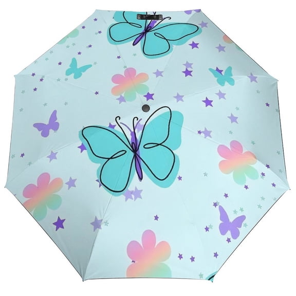 Floral Colorful Blue Butterflies Umbrella for Rain - Portable, Double Layer Automatic Folding Umbrella UV Protection for Rain Car Travel Outdoor Men Women