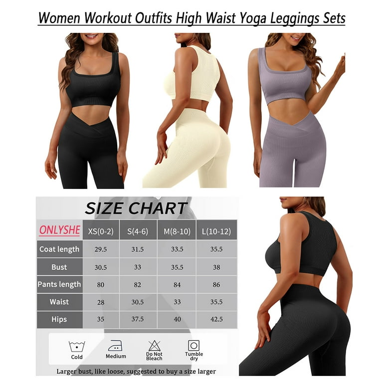 ONLYSHE Womens High Waist Running Workout Sets Yoga Leggings With Crop Tank  Tops Athletic Outfits 2 piece Sprot Sets 