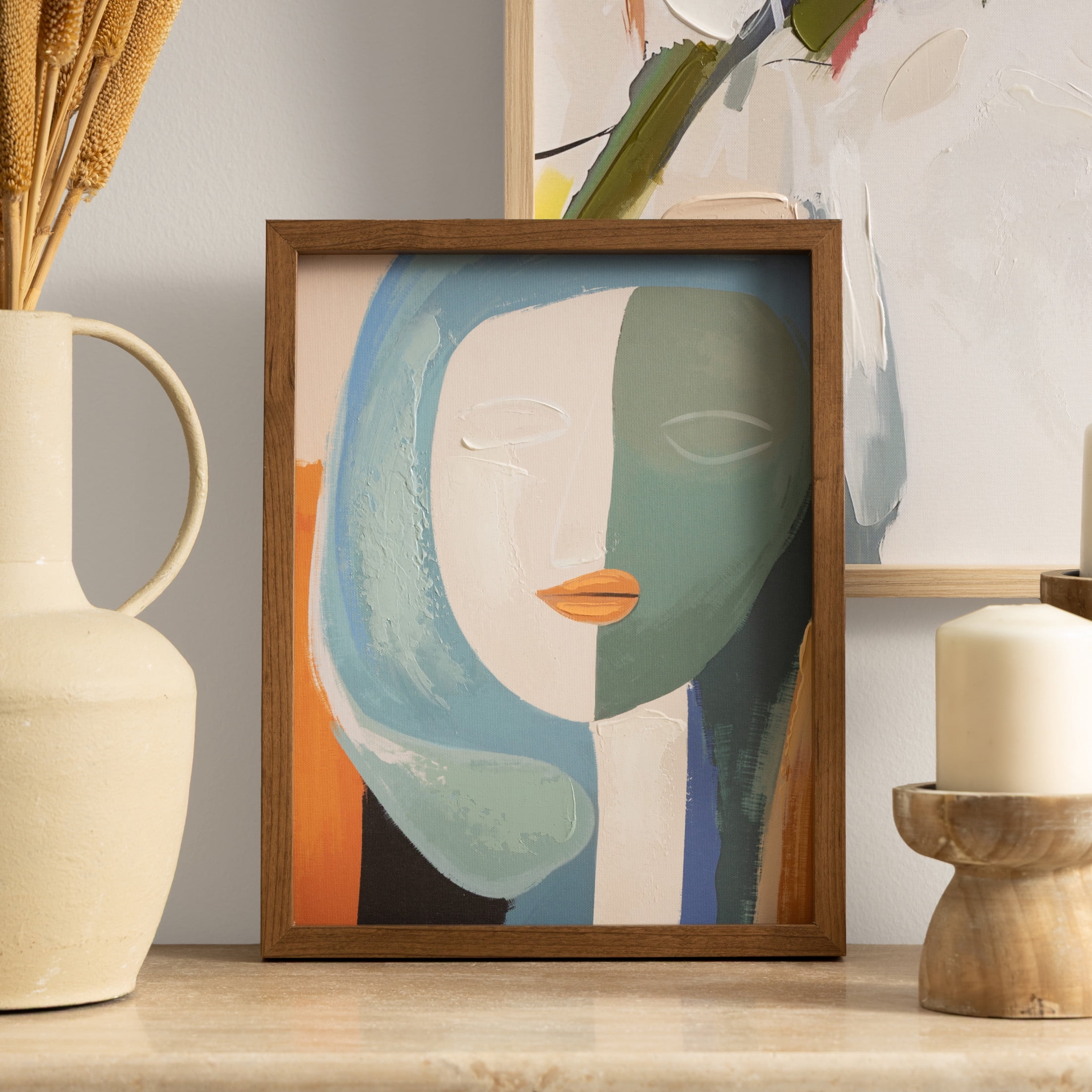 14" x 11" Impressionist Woman Framed Wall Art with Brushed Paint Strokes and Brown Frame, by DecMode