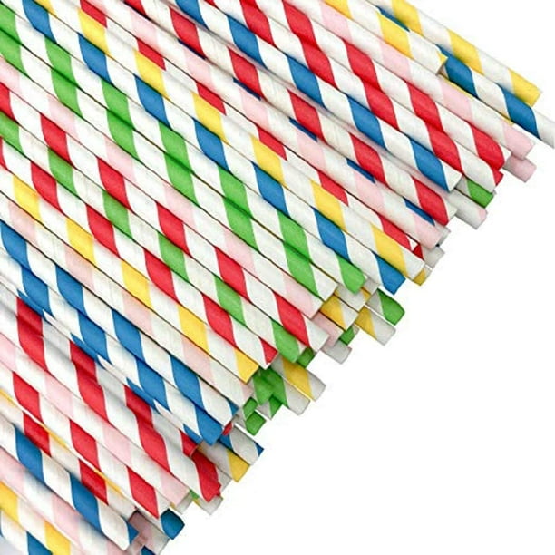 Pajitas de papel biodegradables a granel, pajitas de rayas de varios colores del arcoíris para zumos, batidos, cócteles, café, refrescos, batidos, batidos, fiestas de celebración y proyectos de m