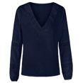 thumbnail image 5 of Idoravan Long Sleeve Shirts for Women Clearance Fashion Women Fashion Solid Long Sleeve V-Neck T-shirt Blouse Hollow Out Tops, 5 of 7
