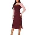 thumbnail image 4 of INSPIRE CHIC Robe Midi en Tricot pour Femme 2023 Automne Hiver à Manches Longues, Découpes, Col Rond, Blocs de Couleur, Ourlet Fendu, Rose-Rouge Vin TG, 4 of 5