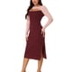 thumbnail image 4 of INSPIRE CHIC Vestido Midi de Manga Larga con Corte para Mujeres, Cuello Redondo, Vestido de Suéter de Color Block, S Rosa-Rojo Vino, 4 of 6
