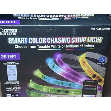 Feit Electric Indoor/Outdoor 20ft USB Powered Smart Color, Chasing App & Remote Control LED Strip Light