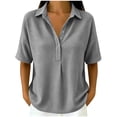 thumbnail image 2 of TGSLY Women's Waffle Collared Henley Tops Lightweight Soft Half Snap Buttons Short Sleeve Shirts Loose Fit Dressy Casual Solid Color Blouses XXXL, 2 of 7