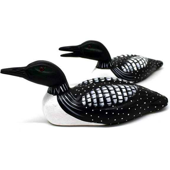 CVHOMEDECO. Primitives Hand Engraving and Painted Wood Loons Rustic Figurine Decorative Accent, Set of 2
