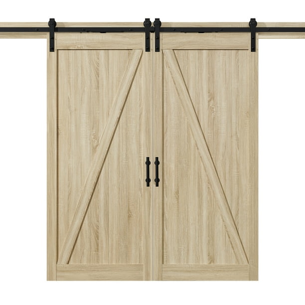 Ove Decors Cornwall 36 In X 84 Double Sliding Barn Door Textured French Oak Wood With Included Hardware Kit And U Shape Soft Close Rollers Mechanism Black Finish Com Ove Decors Cornwall Z Textured French Oak Double Barn Door Kit With U Shape Rollers In Brown 15dkb Zdd136 133, Oak Sliding Barn Door