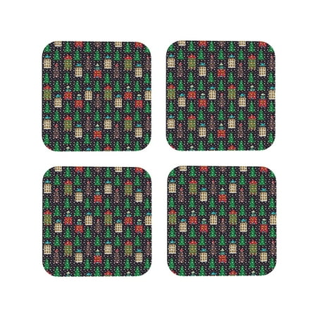 

Matuu Christmas Trees And Houses for Cup Coasters Set of 4 Leather Coasters Desk Coasters for Office Measures 4” x 4”-Square