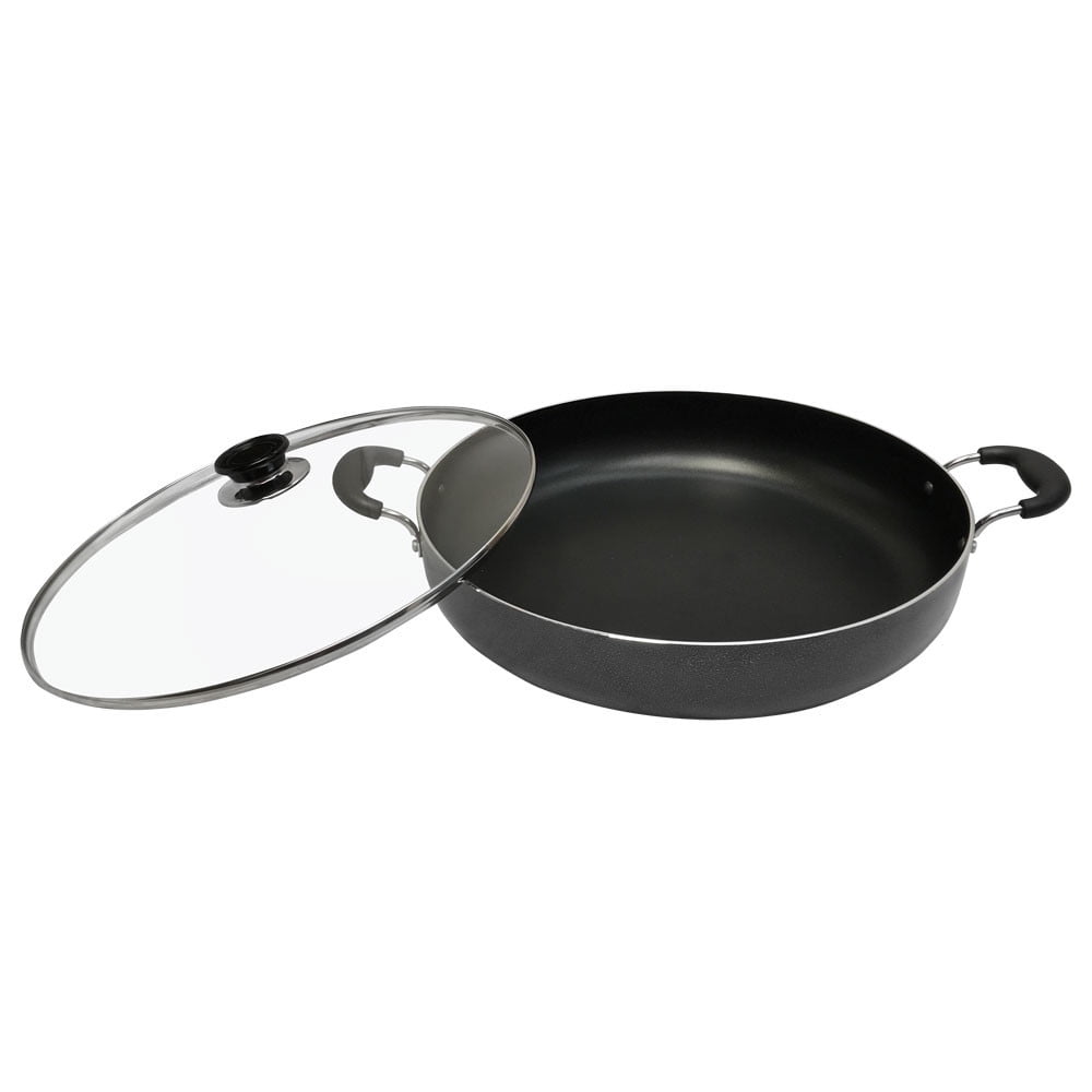 Aluminum 12 Inch Low Pot Cookware Deep Cooking Non Stick Coating Wide Wok Style 