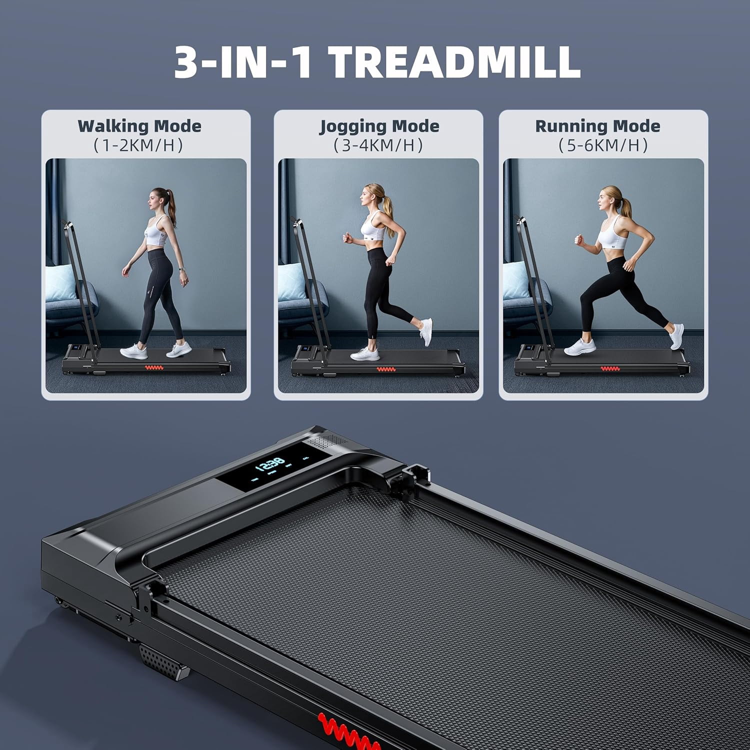 Walking Pad Treadmill for Home - Folding Treadmills with Handle Bar Portable Compact Fold up Indoor Foldable Handles Electric Walk Pads Small Spaces Mini Running Quiet Under Bed Office