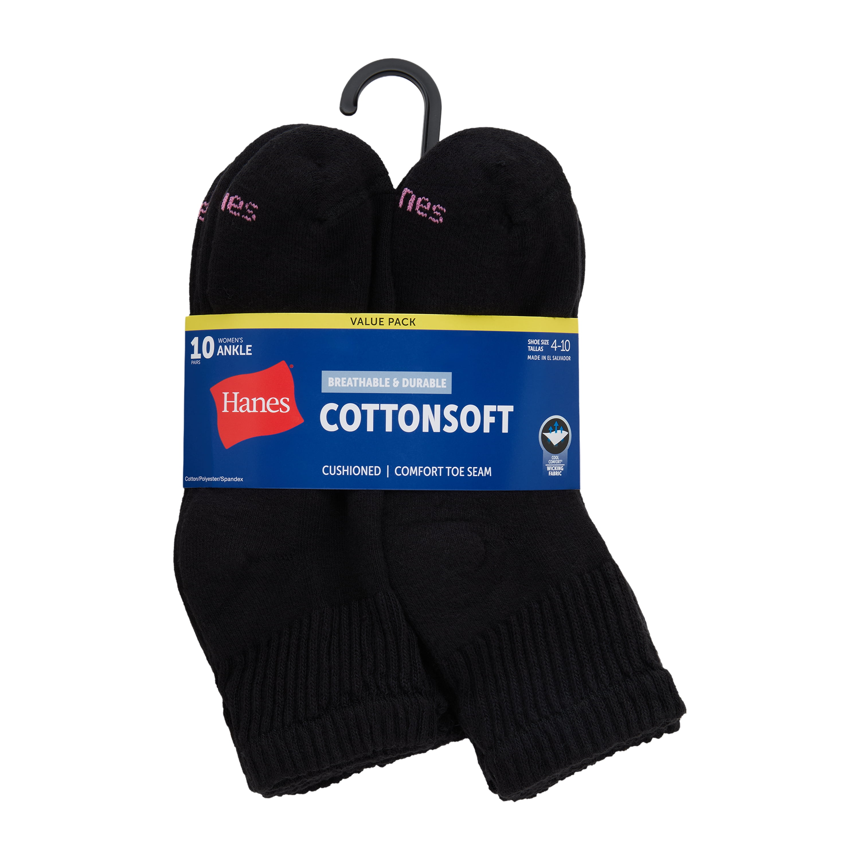 Hanes Womens CottonSoft Ankle Socks, 10-Pack, Size 4-10