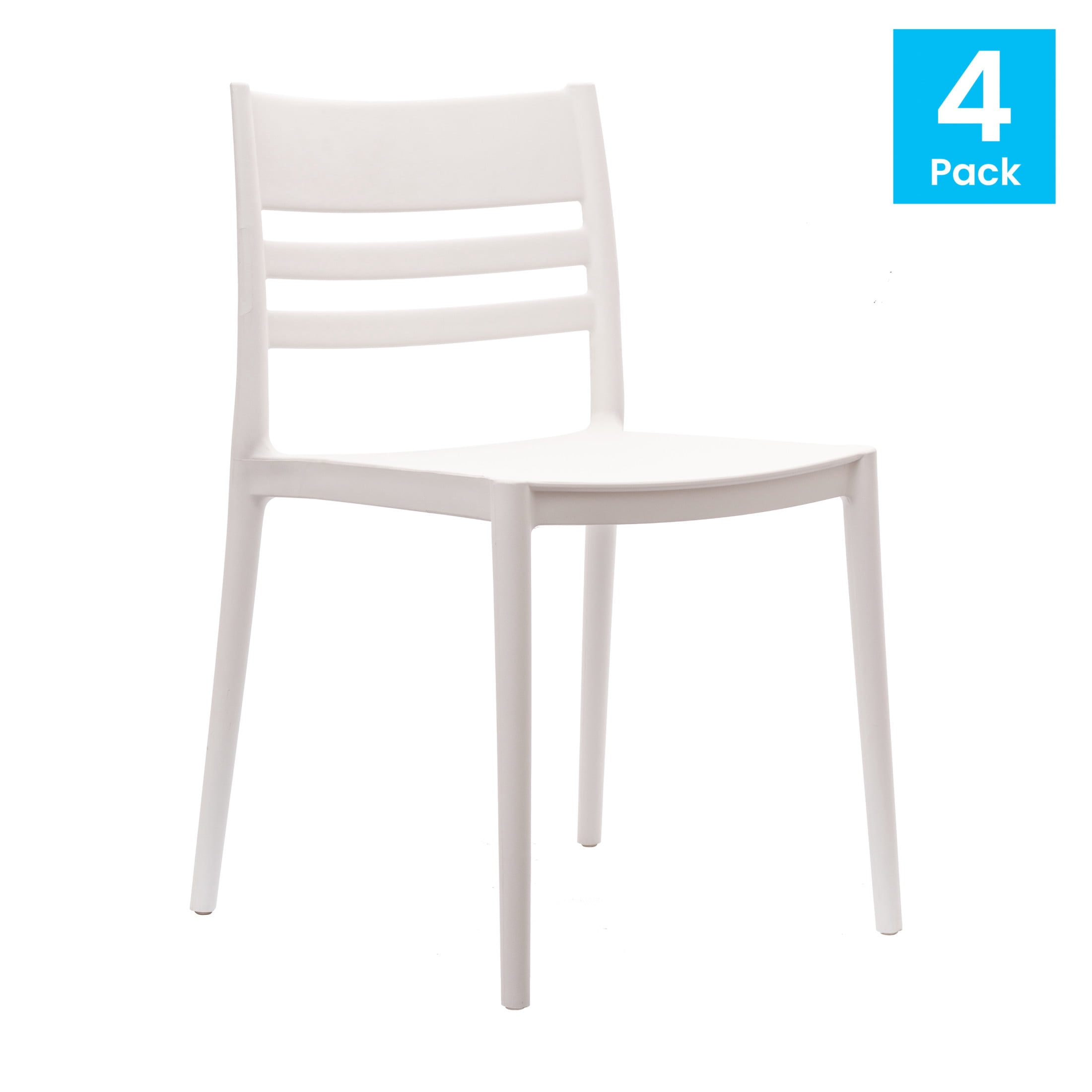 Flash Furniture Set of 4 Indoor-Outdoor Stacking Patio Chairs with Slatted Backrest, Commercial All-Weather Resin Chairs in White