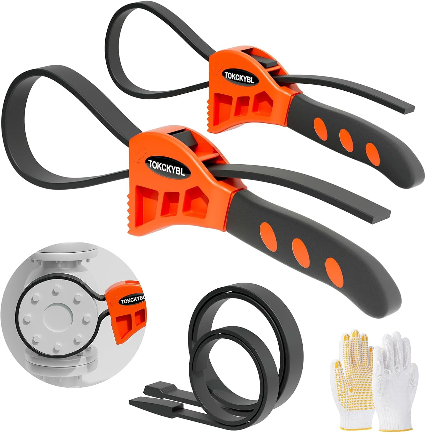 RGHJAR-2-Piece Heavy-Duty Strap Wrench Set Upgrade – Adjustable Oil Filter Wrench, Reinforced Rubber - Jar Opener, Plumbing Tool for Shower Heads, Water Filters, Pipes (4" to 6" Diameter)