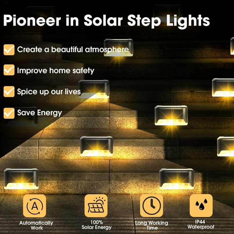 Solar Powered Outdoor Warm White Integrated LED Deck Stair Pathway Fence Lights IP44 Weatherproof (4-Pack) Solar Powered Outdoor Warm White Integrated LED Deck Stair Pathway Fence Lights IP44 Weatherproof (4-Pack)