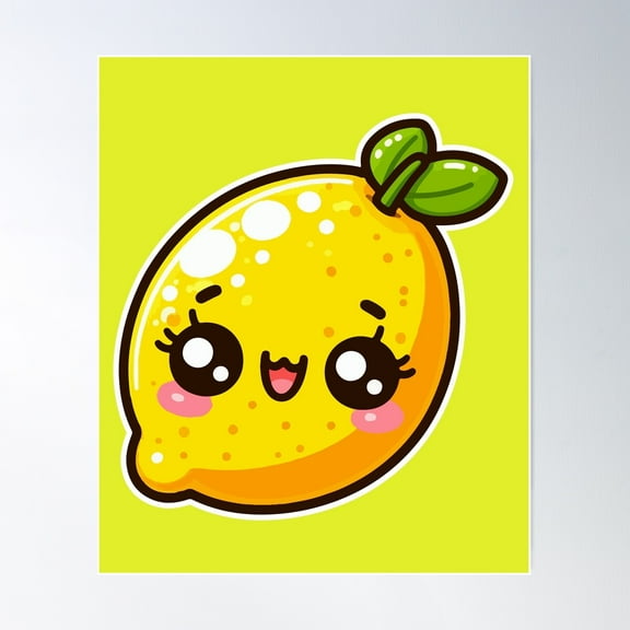 Kawaii Cute Lemon 1 | Fruits And Vegetables For Women And Men T-Shirt Poster Wall Art, Modern Wall Decor For Living Room Bedroom, 12x18 UNFRAMED