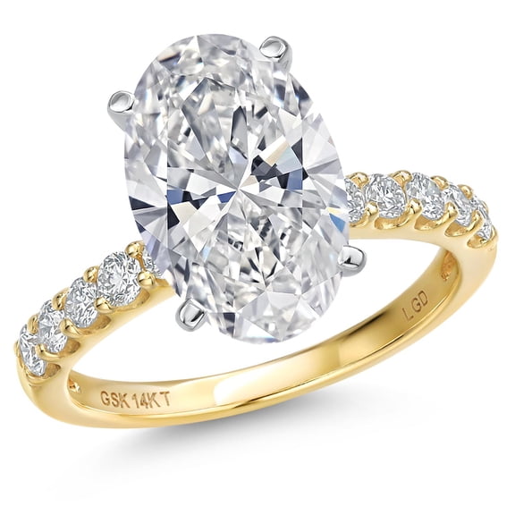 Gem Stone King 5.38 Cttw IGI Certified Lab Grown Diamond in 14K Two-Tone Gold Engagement Ring for Women | Oval Center Diamond 5.00 Ct | E-F Color | VS1-VS2 Clarity | Size 6