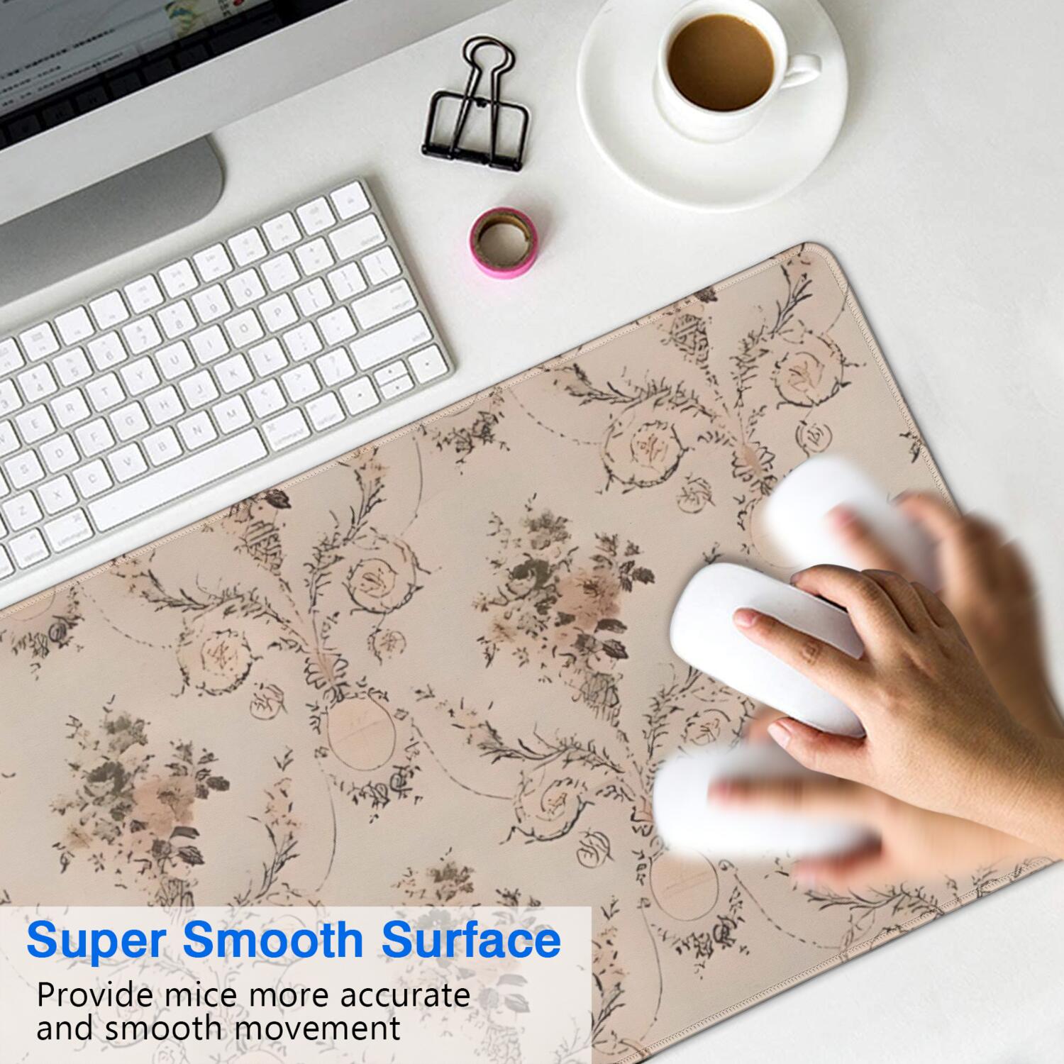 Long Mouse Pads for Desk,Pioneer Flower Floral Print Pattern Desk Mats on Top Of Desks, Desk Mouse Pad Extra Large with 3mm Non-Slip Base and Stitched Edge for Gaming,Office,Work,Home 31.5"x11.8"
