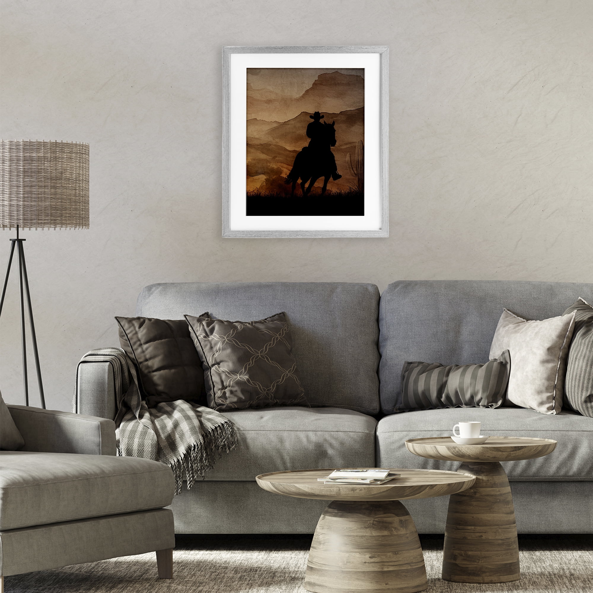Stupell Industries Cowboy's Sunset Ride Gray Framed Print Under Glass, design by Kim Allen