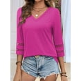 thumbnail image 3 of Parfaitlady 3/4 Length Sleeve Womens Tops Dressy Casual Blouses for Women 2025 Trendy V Neck T Shirts Summer Clothes Rose Red XXL, 3 of 5