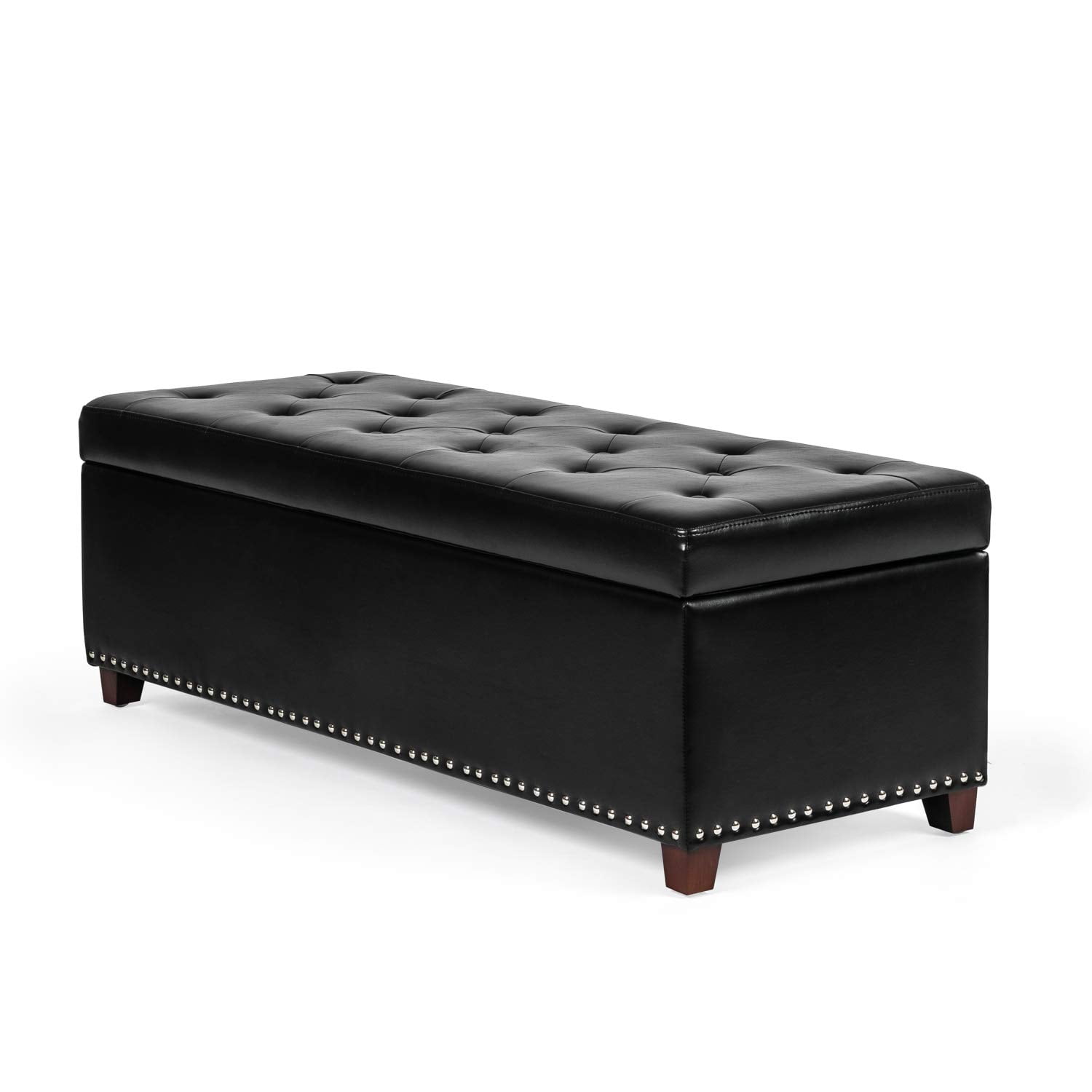 Homebeez Faux Leather 47 by 17 Ottoman Bench Storage and Nailhead Trim